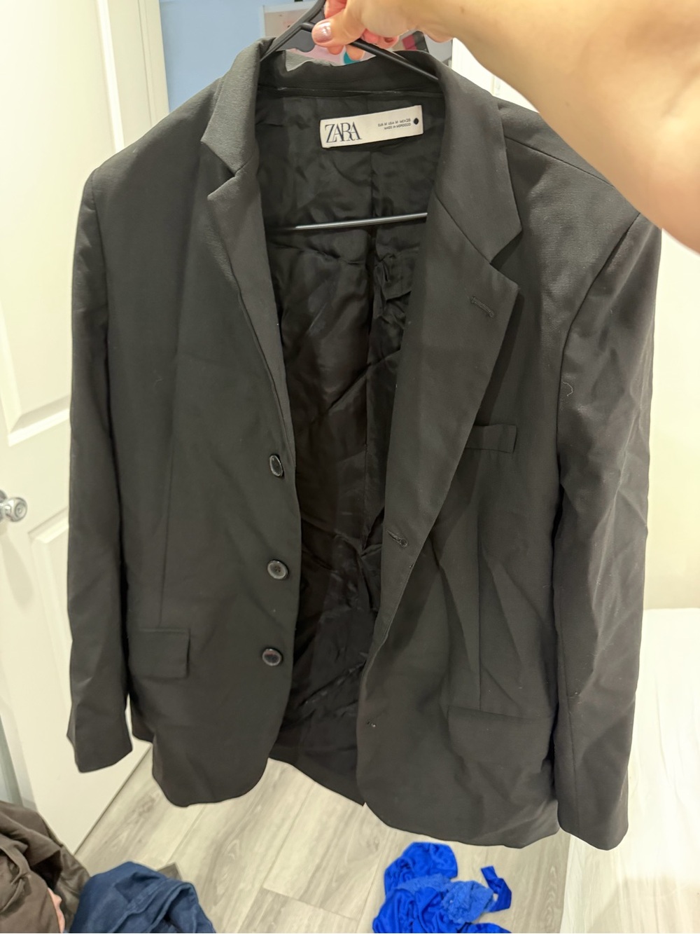 ZARA Men's Black Single-Breasted Notch Lapel Blazer